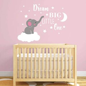 Dream Big Little One Elephant Wall Decal, Quote Wall Stickers, Baby Room Wall Decor, Vinyl Wall Decals for Children Baby Kids Boy Girl Bedroom Nursery Decor Y42 (Soft Pink, White(Girl))