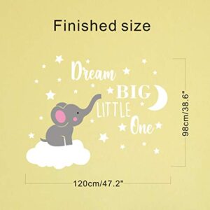 Dream Big Little One Elephant Wall Decal, Quote Wall Stickers, Baby Room Wall Decor, Vinyl Wall Decals for Children Baby Kids Boy Girl Bedroom Nursery Decor Y42 (Soft Pink, White(Girl))