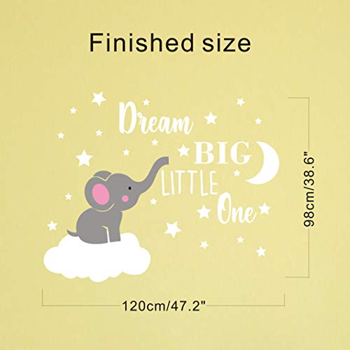 Dream Big Little One Elephant Wall Decal, Quote Wall Stickers, Baby Room Wall Decor, Vinyl Wall Decals for Children Baby Kids Boy Girl Bedroom Nursery Decor Y42 (Soft Pink, White(Girl))