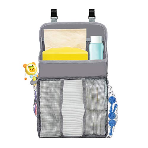 COCODE Hanging Diaper Caddy and Nursery Organize for Baby Crib, Playard, Changing Table, Diaper Caddy Stacker for Baby Essentials & Baby Shower Gifts for Newborn, Grey