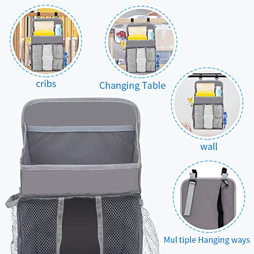 COCODE Hanging Diaper Caddy and Nursery Organize for Baby Crib, Playard, Changing Table, Diaper Caddy Stacker for Baby Essentials & Baby Shower Gifts for Newborn, Grey