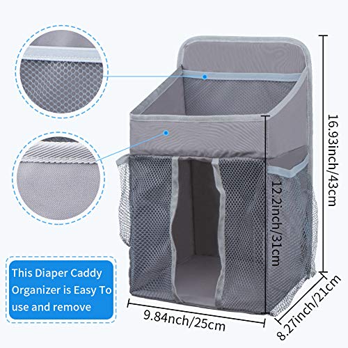 COCODE Hanging Diaper Caddy and Nursery Organize for Baby Crib, Playard, Changing Table, Diaper Caddy Stacker for Baby Essentials & Baby Shower Gifts for Newborn, Grey