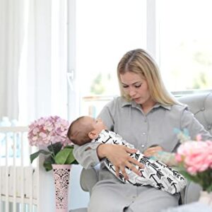 BaeBae Goods Swaddle Blanket, Adjustable Infant Baby Swaddling Wrap Set of 4, Baby Swaddling Wrap Blankets for Boys and Girls Made in Soft Cotton (0-3 Months, Black/Grey Triangles)