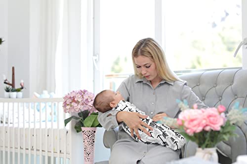 BaeBae Goods Swaddle Blanket, Adjustable Infant Baby Swaddling Wrap Set of 4, Baby Swaddling Wrap Blankets for Boys and Girls Made in Soft Cotton (0-3 Months, Black/Grey Triangles)