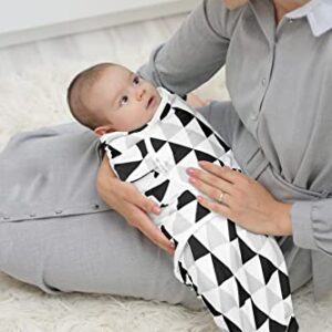 BaeBae Goods Swaddle Blanket, Adjustable Infant Baby Swaddling Wrap Set of 4, Baby Swaddling Wrap Blankets for Boys and Girls Made in Soft Cotton (0-3 Months, Black/Grey Triangles)