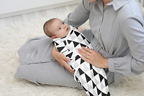 BaeBae Goods Swaddle Blanket, Adjustable Infant Baby Swaddling Wrap Set of 4, Baby Swaddling Wrap Blankets for Boys and Girls Made in Soft Cotton (0-3 Months, Black/Grey Triangles)