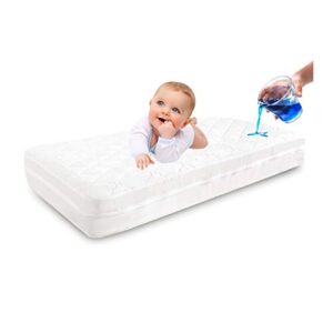 crib mattress protector, baby mattress protector | crib waterproof mattress cover | breathable zippered toddler mattress protector (white, 52” x 28”)