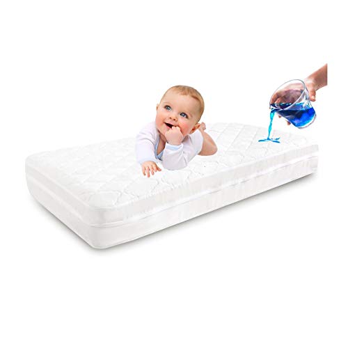 Crib Mattress Protector, Baby Mattress Protector | Crib Waterproof Mattress Cover | Breathable Zippered Toddler Mattress Protector (White, 52” x 28”)