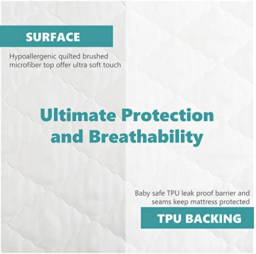 Crib Mattress Protector, Baby Mattress Protector | Crib Waterproof Mattress Cover | Breathable Zippered Toddler Mattress Protector (White, 52” x 28”)