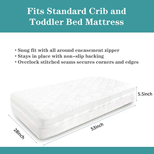 Crib Mattress Protector, Baby Mattress Protector | Crib Waterproof Mattress Cover | Breathable Zippered Toddler Mattress Protector (White, 52” x 28”)