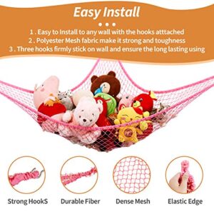 Stuffed Animal Hammock, G-Helper 70 inch Jumbo Toy Hammock Hanging Net for Stuffed Animals Corner Wall Toy Net for Kids Bedroom Pink