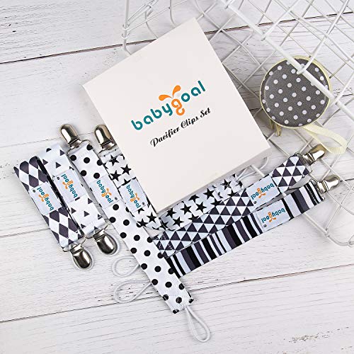 Babygoal Pacifier Clips for Boys, 6 Pack Pacifier Holder for Baby Boys and Girls Fits for Most Pacifier Styles and Baby Gift 6PBM05-HZ