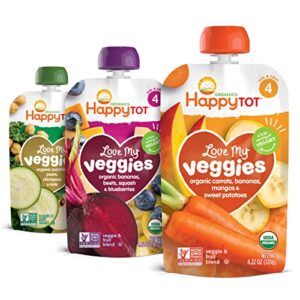 happy tot organics love my veggies stage 4, 3 flavor variety pack, 4.22 ounce pouch (pack of 16)
