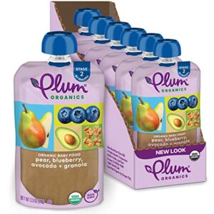 plum organics | stage 2 | organic baby food meals [6+ months] | pear, blueberry, avocado & granola | 3.5 ounce pouch (pack of 6) packaging may vary