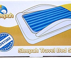 Sleepah Inflatable Toddler Travel Bed – Inflatable & Portable Bed Air Mattress Set –Blow up Mattress for Kids with High Safety Bed Rails. Set Includes Pump, Case, Pillow & Plush (Coral)