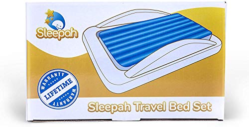 Sleepah Inflatable Toddler Travel Bed – Inflatable & Portable Bed Air Mattress Set –Blow up Mattress for Kids with High Safety Bed Rails. Set Includes Pump, Case, Pillow & Plush (Coral)