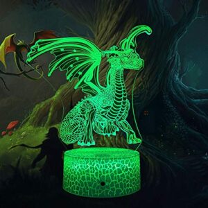 fanmin dragon 3d optical illusion kids lamp 3d night light bedside lamp 16 colors with remote dragon toys as a perfect birthday for boys and girls