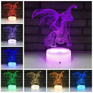 Fanmin Dragon 3D Optical Illusion Kids Lamp 3D Night Light Bedside Lamp 16 Colors with Remote Dragon Toys as a Perfect Birthday for Boys and Girls