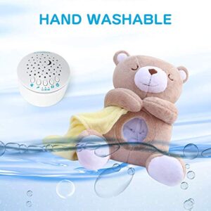 Apunol Baby Sleep Soother, White Noise Sound Machine Projector Night Light, Portable Stuffed Teddy Baby Gifts Bear Toy with 18 Soothing Sounds, Auto-Off Timer, Cry Sensor for Kids