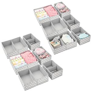 mdesign fabric drawer organizer bins, kids/baby nursery dresser, closet, shelf, playroom organization, hold clothes, toys, diapers, bibs, blankets, set of 2, 6 pack, gray/white polka dot