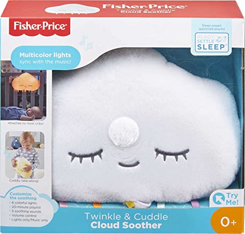 Fisher Price Baby Sound Machine Twinkle & Cuddle Cloud Soother Crib-Attach Plush with Lights for Infant to Toddler