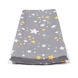 changing pad cover, stretchy changing table pad cover,100% jersey cotton unisex cradle sheets for baby girl and baby boy, star pattern (grey1)