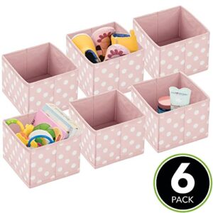 mDesign Small Fabric Drawer Organizer Bins for Kids/Baby Nursery Dresser, Closet, Organization - Bins Hold Clothes, Diapers, Cream, Toy, Blankets - 6 Pack, Pink/White Polka Dot