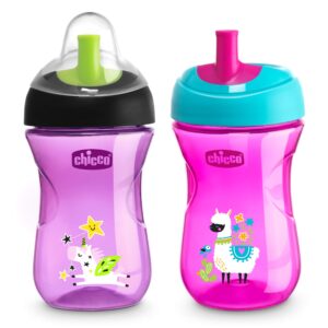 Chicco Sport Spout Trainer, Spill Free Baby Sippy Cup, 9 Months, Pink/Purple,2 Count (Pack of 1)