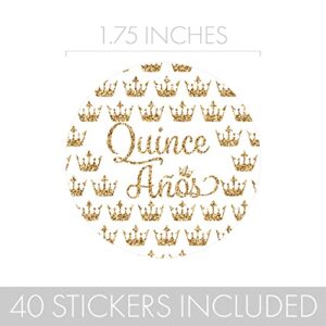 Quinceanera Party Favor Stickers - 1.75 in - 40 Labels (White and Gold)