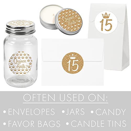 Quinceanera Party Favor Stickers - 1.75 in - 40 Labels (White and Gold)