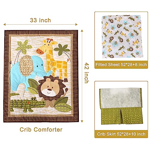 Wowelife Crib Bedding Set Safari, Premium 3-Piece Baby Bedding Set Brown, Baby Crib Bed Set, Breathable and Soft for Baby Boy and Girl