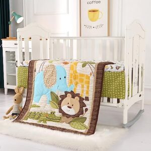 Wowelife Crib Bedding Set Safari, Premium 3-Piece Baby Bedding Set Brown, Baby Crib Bed Set, Breathable and Soft for Baby Boy and Girl