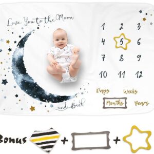 Luka&Lily Baby Milestone Blanket Boy - 60"x40" Moon Baby Month Blanket for Boys - First Year Calendar Monthly Growth Chart - Baby Boy Shower Gifts