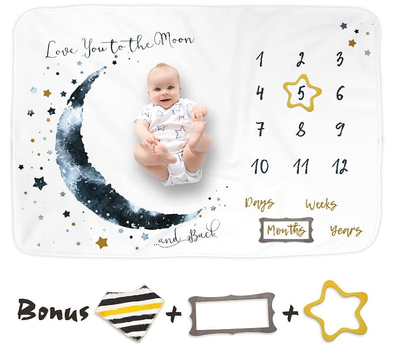 Luka&Lily Baby Milestone Blanket Boy - 60"x40" Moon Baby Month Blanket for Boys - First Year Calendar Monthly Growth Chart - Baby Boy Shower Gifts