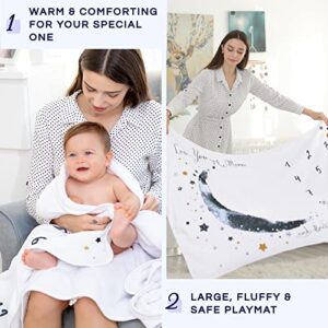 Luka&Lily Baby Milestone Blanket Boy - 60"x40" Moon Baby Month Blanket for Boys - First Year Calendar Monthly Growth Chart - Baby Boy Shower Gifts