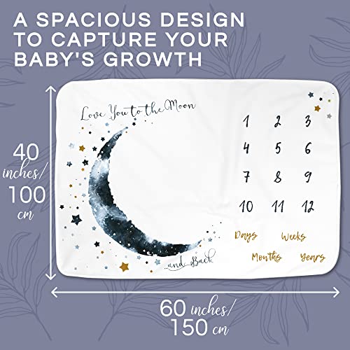 Luka&Lily Baby Milestone Blanket Boy - 60"x40" Moon Baby Month Blanket for Boys - First Year Calendar Monthly Growth Chart - Baby Boy Shower Gifts