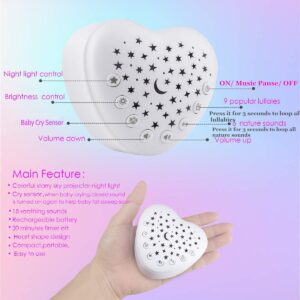 BEREST A13 White Noise Machine & Baby Sleep Soother with 15 Soothing Sounds & Projector Star Night Light, Cry Sensor, Rechargeable Lithium Battery, Portable for Baby, Toddlers, Attaches to Crib