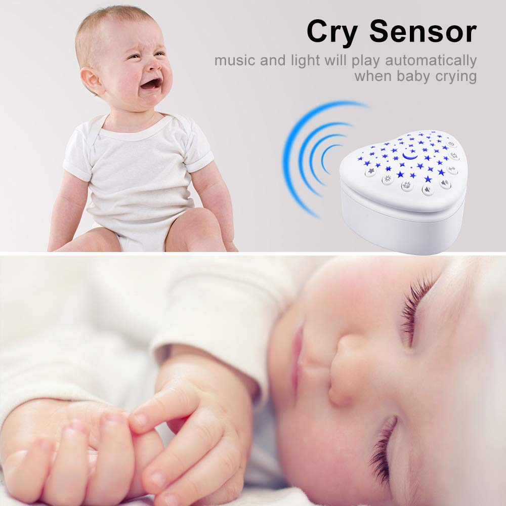 BEREST A13 White Noise Machine & Baby Sleep Soother with 15 Soothing Sounds & Projector Star Night Light, Cry Sensor, Rechargeable Lithium Battery, Portable for Baby, Toddlers, Attaches to Crib