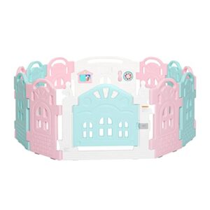 dream on me 12 panel rumi baby playpen in pink and blue, easy to fold and store, fun game panel, indoor and outdoor playpen for babies and toddlers