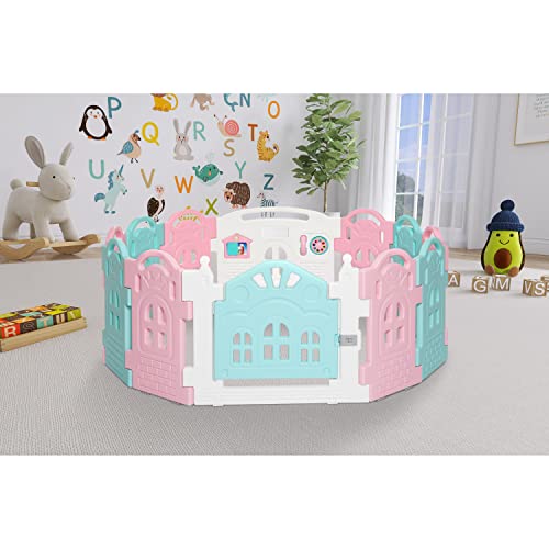 Dream On Me 12 Panel Rumi Baby Playpen in Pink and Blue, Easy to Fold and Store, Fun Game Panel, Indoor and Outdoor Playpen for Babies and Toddlers