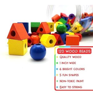 LMC Products Wooden Lacing Beads & Strings 125 Pieces, Fine Motor Skills Toys for 3 Year Old, Fine Motor Toys, Lacing Beads for Toddlers, Occupational Therapy Toy for Toddler