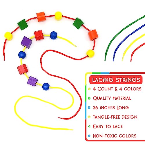 LMC Products Wooden Lacing Beads & Strings 125 Pieces, Fine Motor Skills Toys for 3 Year Old, Fine Motor Toys, Lacing Beads for Toddlers, Occupational Therapy Toy for Toddler