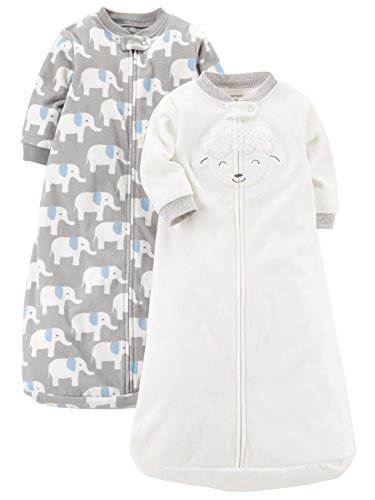 Carter's unisex baby 2-pack Microfleece Sleepbag Wearable Blanket, Grey Elephant/White Sheep, Small US