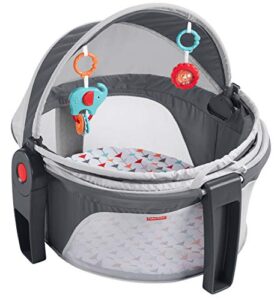 fisher-price portable bassinet and play space on-the-go baby dome with developmental toys and canopy, arrows away (amazon exclusive)