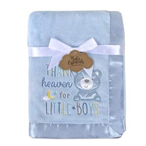 30x40 fleece baby nursery blanket with satin trim for boys, girls, and unknown gender baby (blue)