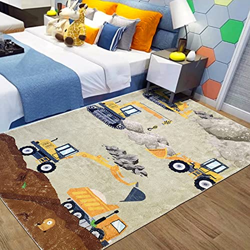 USTIDE Thick Kids Rug Play Mat 4'x6',Cartoon Construction Area Rug Excavator Digger Kids Carpet Boys Girls Bedroom Rugs Floor Carpet Playroom Rug Nonslip Crawling Mat Plush Nursery Rug