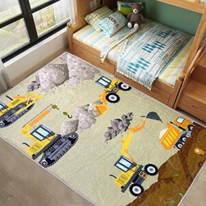 USTIDE Thick Kids Rug Play Mat 4'x6',Cartoon Construction Area Rug Excavator Digger Kids Carpet Boys Girls Bedroom Rugs Floor Carpet Playroom Rug Nonslip Crawling Mat Plush Nursery Rug