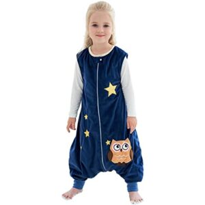 michley baby sleeping bag sack with feet autumn winter swaddle wearable blanket sleeveless nightgowns for infant toddler, 1-3t, dark blue owl