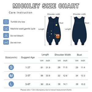 MICHLEY Baby Sleeping Bag Sack with Feet Autumn Winter Swaddle Wearable Blanket Sleeveless Nightgowns for Infant Toddler, 1-3T, Dark Blue Owl