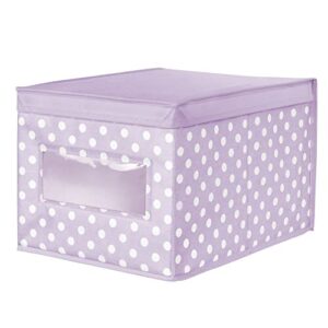 mDesign Large Soft Stackable Fabric Baby Nursery Storage Organizer Holder Bin Box with Front Window and Lid for Child/Kids Bedroom, Playroom, Classroom - 6 Pack, Light Wisteria Purple/White Polka Dot
